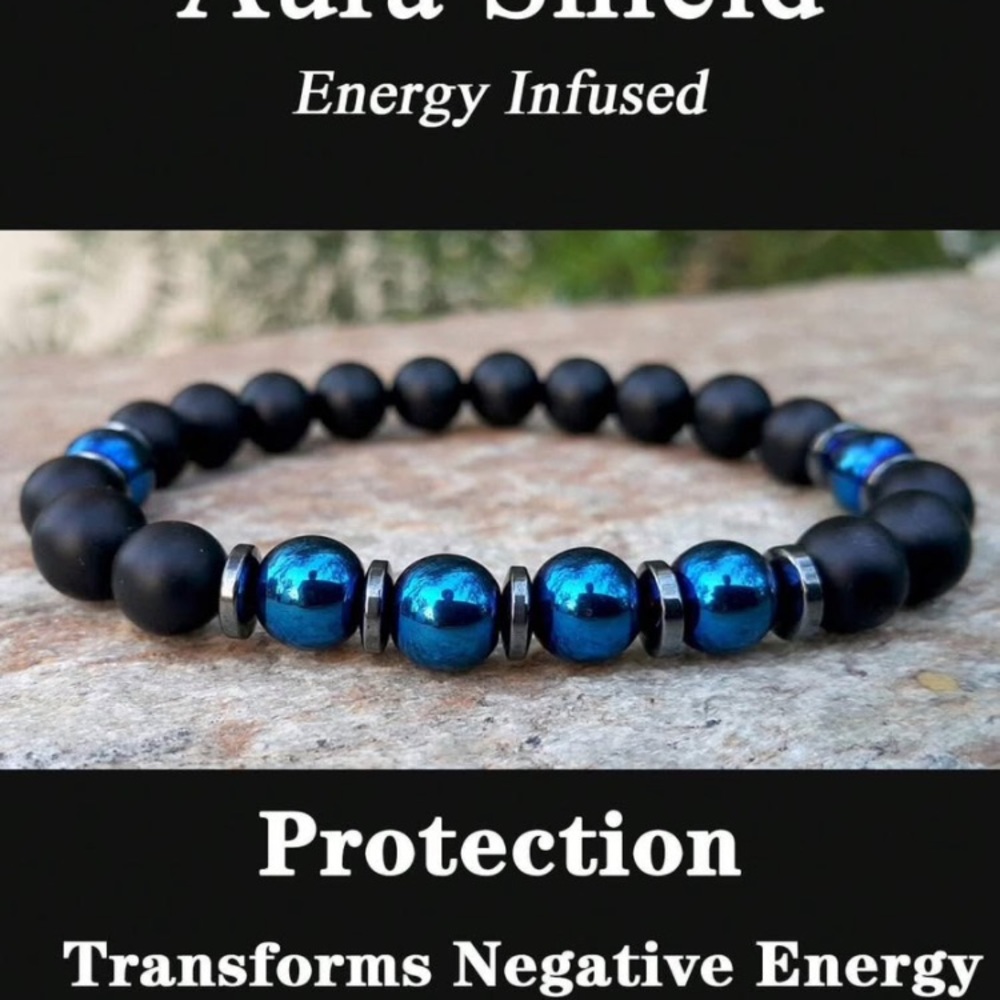 Strength Bracelet Black Onyx And Blue Hematite Healing Protection Bracelet,